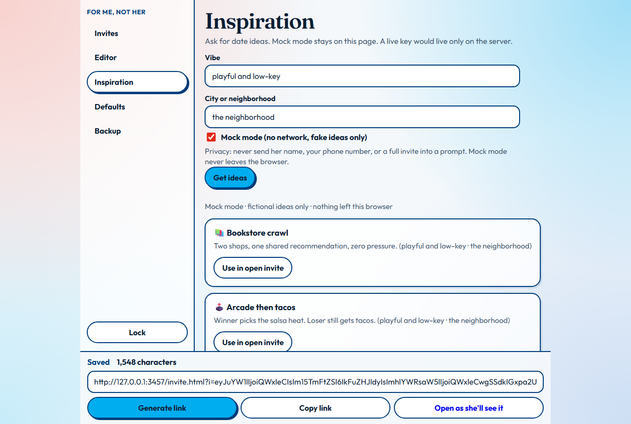AI inspiration panel running in mock mode