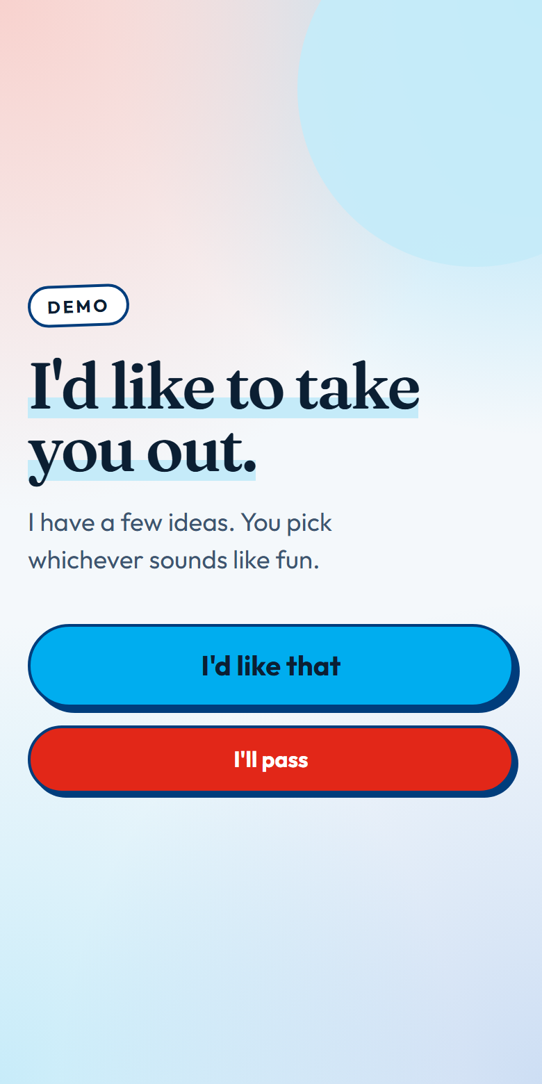 Invite opening screen asking someone out