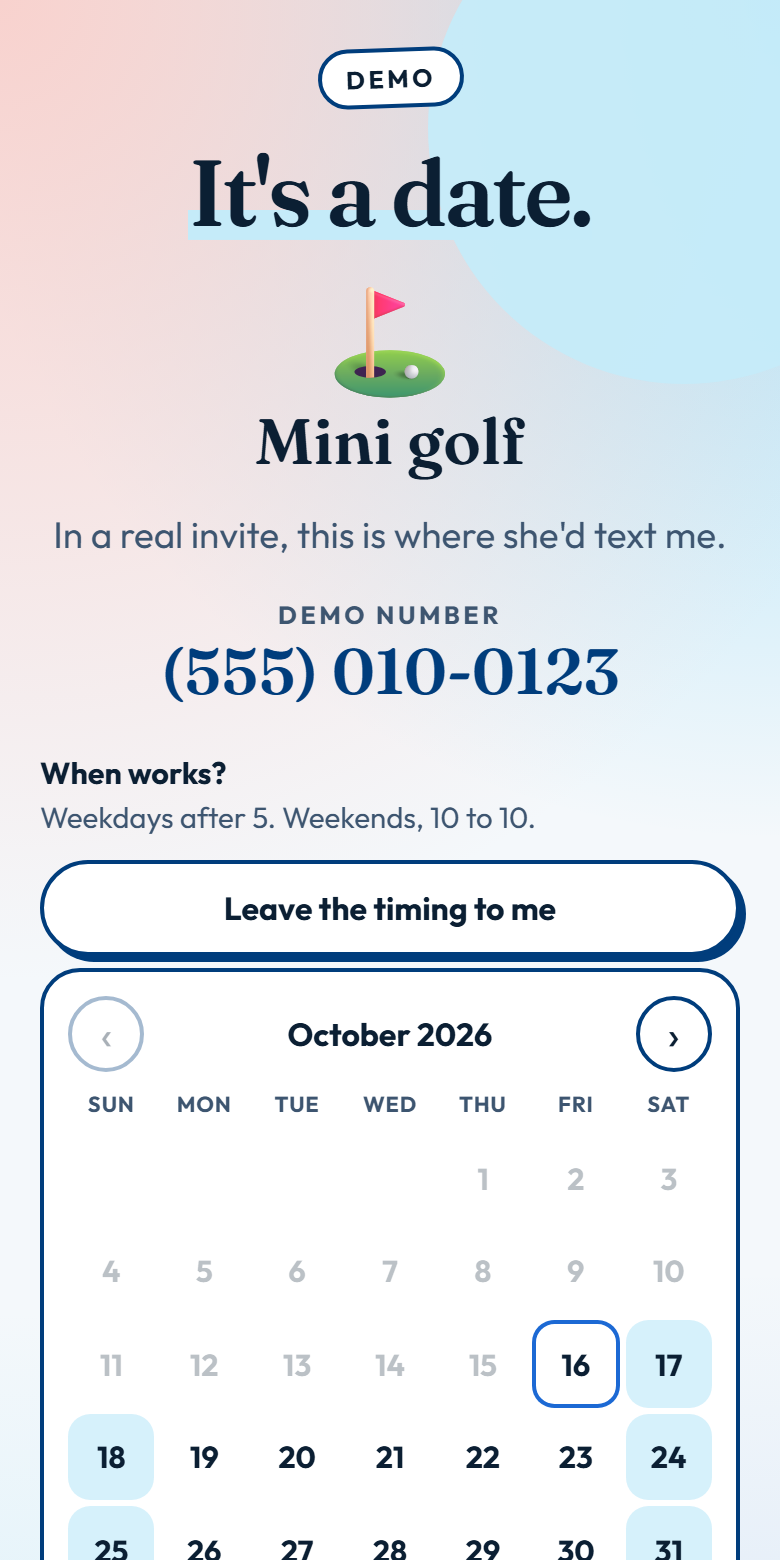 Confirmation screen with demo phone number