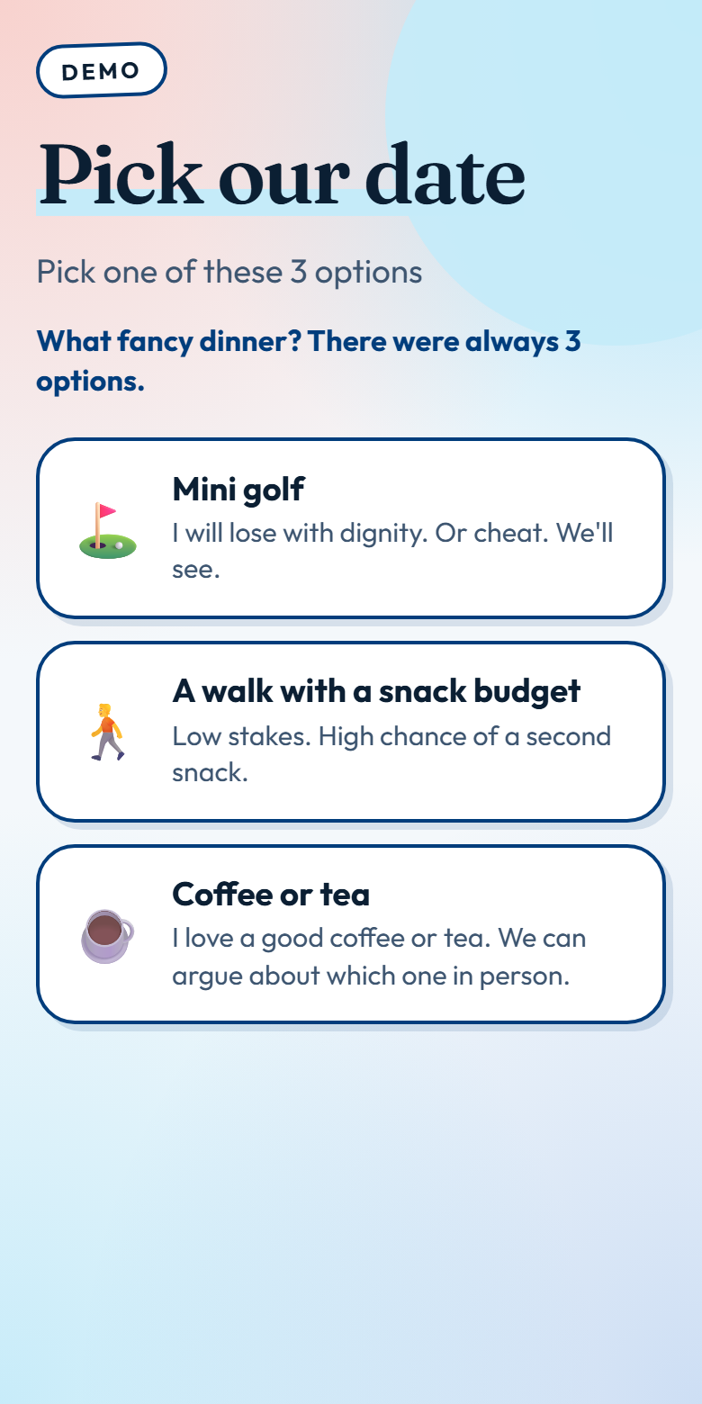 Date picker after the fancy dinner option vanished